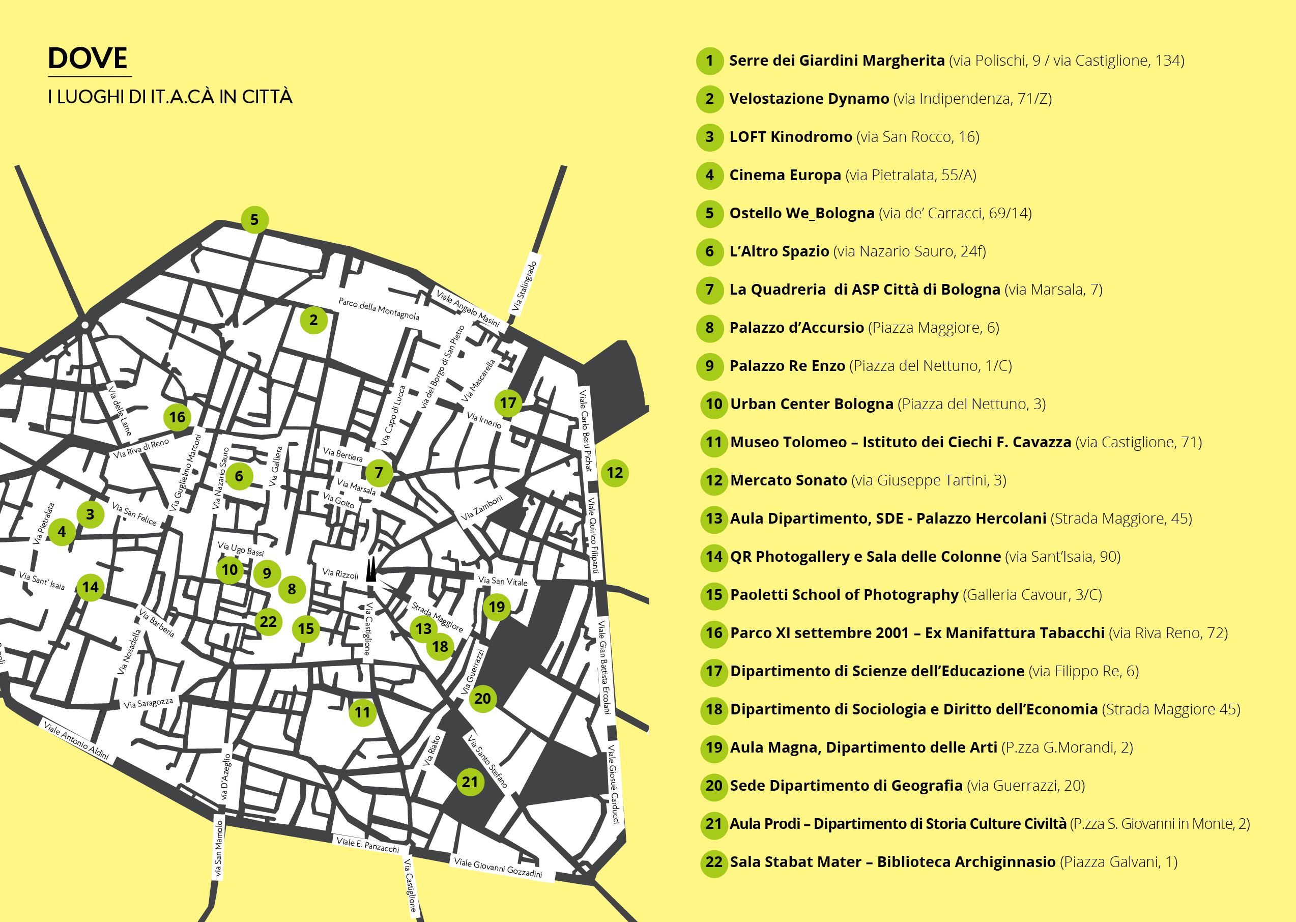 La mappa degli eventi di IT.A.CA' a Bologna