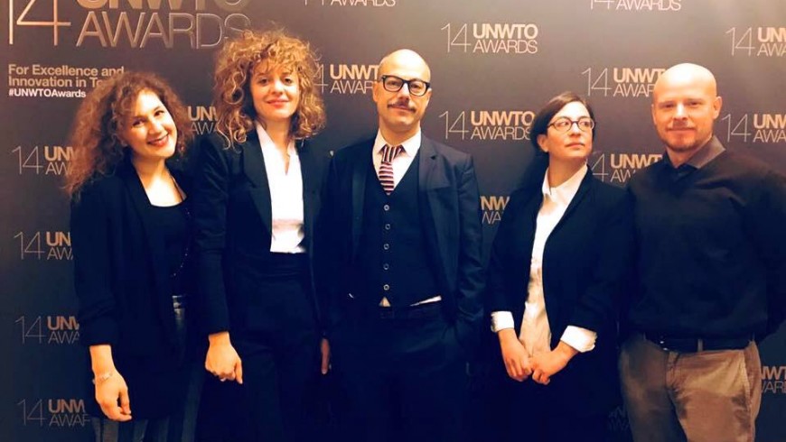 Team di IT.A.CA' durante la premiazione dell'UNWTO a Madrid, gennaio 2018