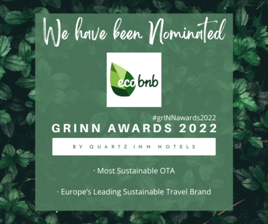 Ecobnb certificazione Europe's Leading Travel Brand and Most Sustainable OTA di Grinn Awards 2022