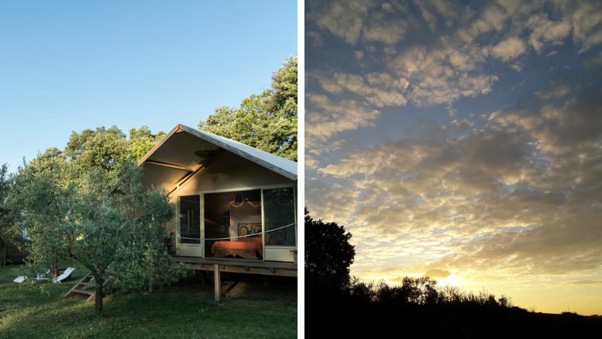 On the left the glamping at the organic farmohouse Sant'Egle, on the right the agricamping Yuptala 