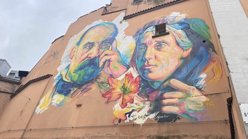 Aurelio Saffi e Georgina Saffi nel murales di Sema Lao in via dei Filergiti a Forlì