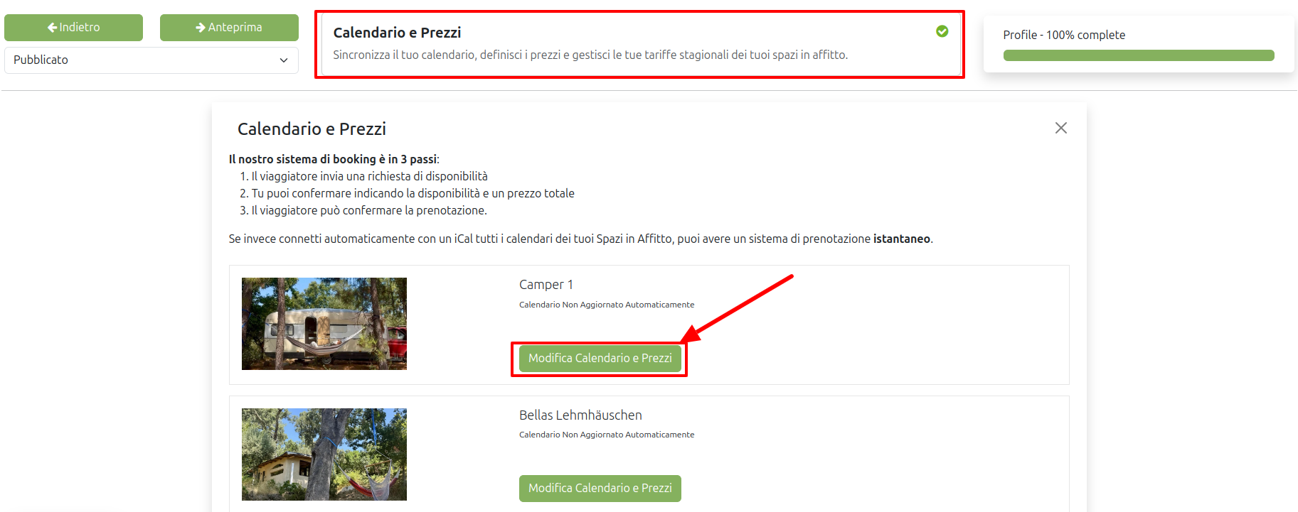 calendario de precios de los espacios en Ecobnb