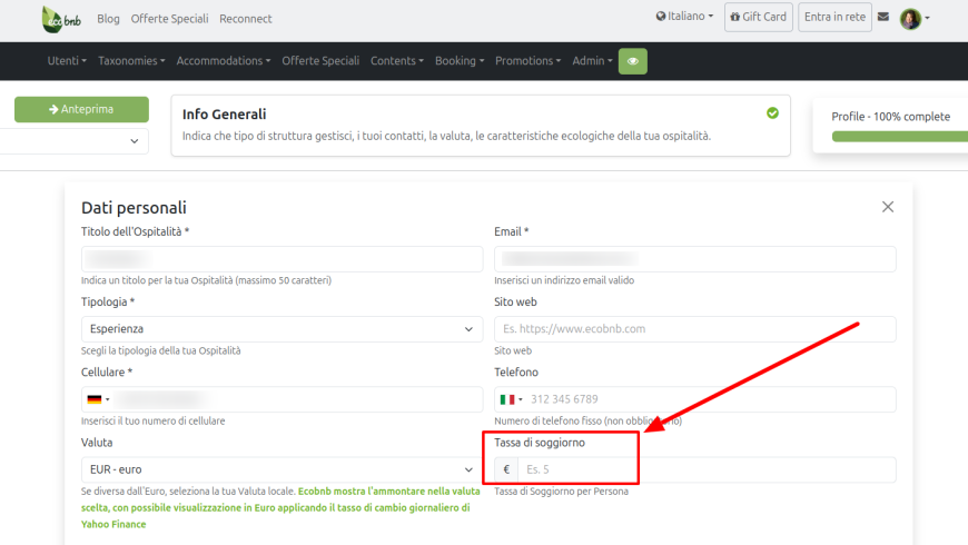 dónde ingresar el impuesto turístico en Ecobnb