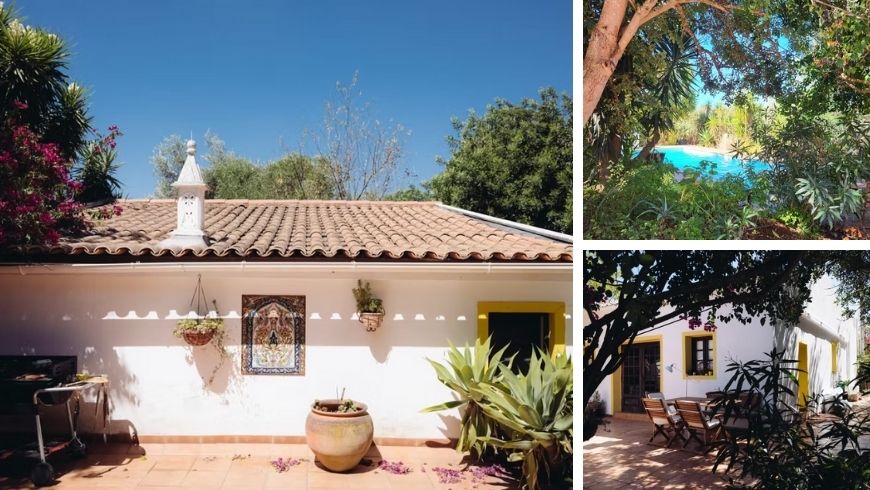 À gauche photo de la Casa Amarela, à droite en haut photo de la piscine et en bas photo d'un autre côté de la casa amarela
