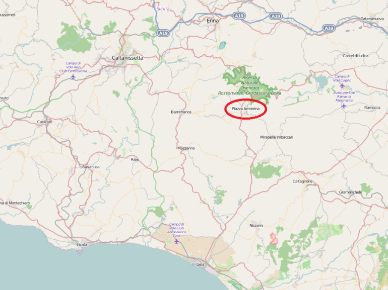 cartina della zona di interesse, in particolare l'area attorno Caltanissetta