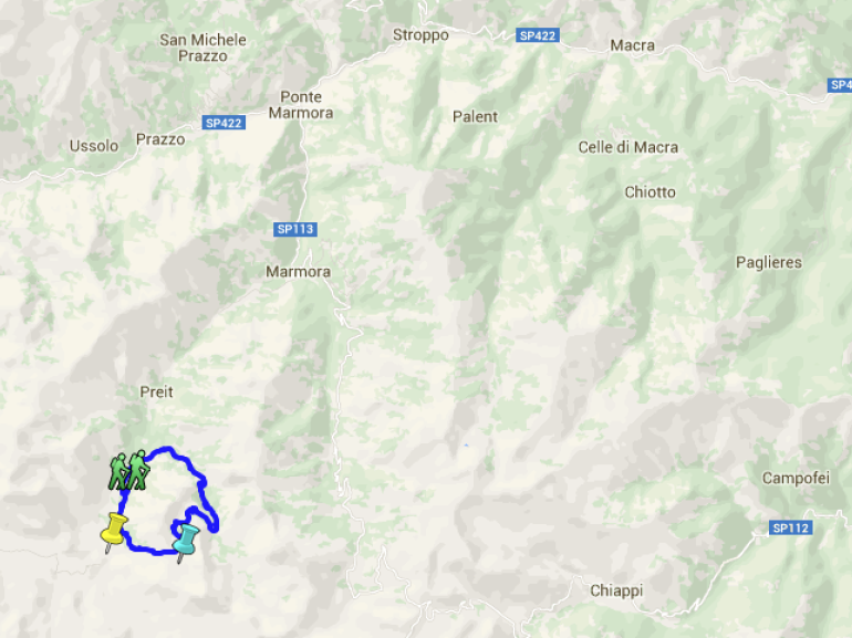 Mappa dell'itinerario in Valle Maira verso il Lago Nero