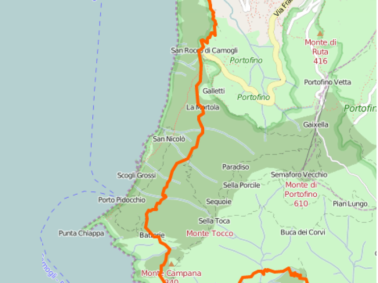 Mappa dell'itinerario Camogli - San Fruttuoso