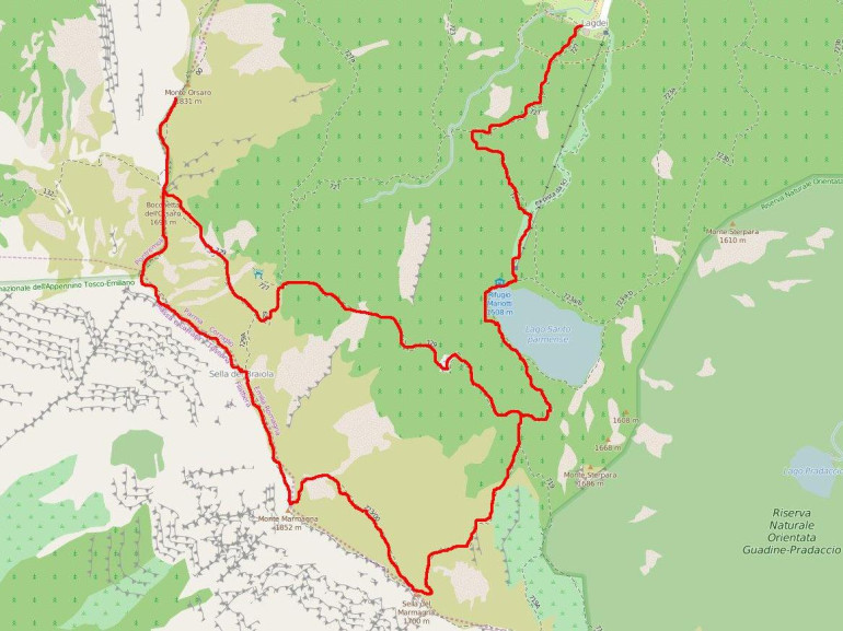 La mappa dell'itinerario tra i laghi