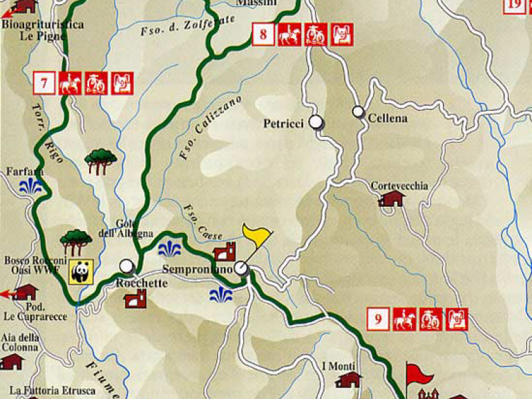 Mappa dei percorsi pedonali da Roccalbegna all'oasi naturale di Bosco dei Rocconi