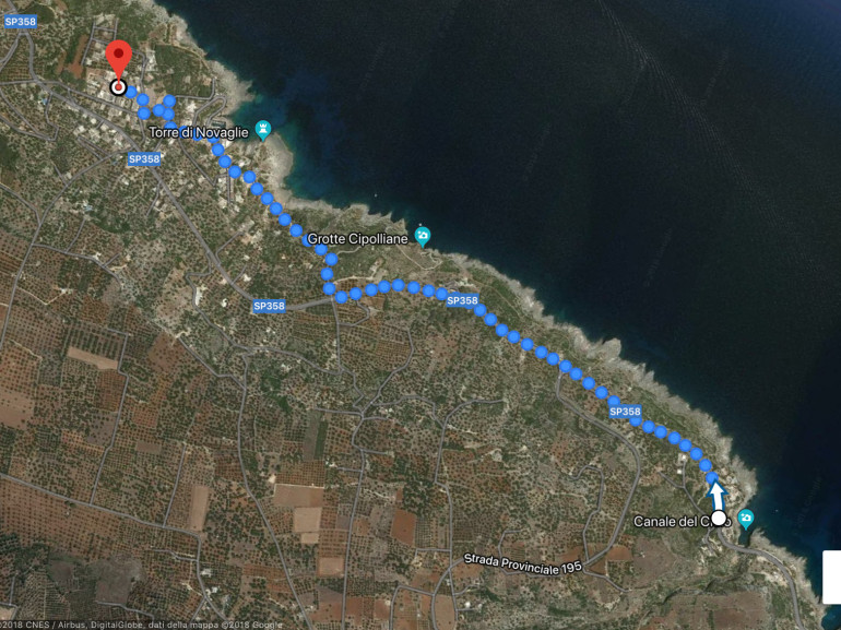 la mappa del sentiero delle Cipolliane, via Google Maps