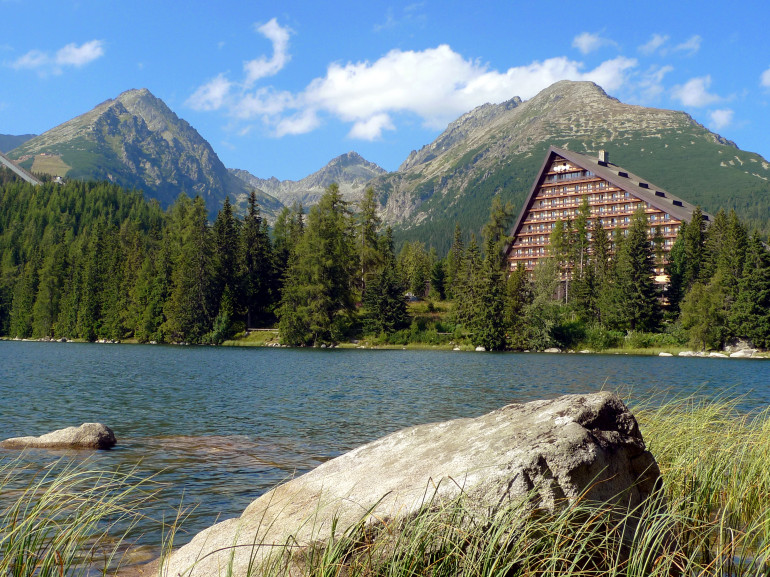 Strbske pleso scenery with the view of Tatra mountains 