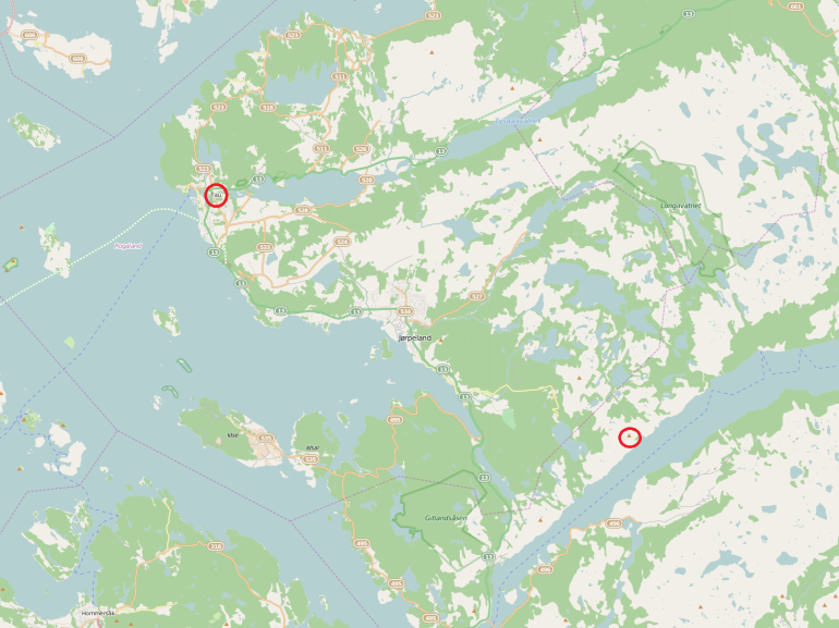 òa mappa dei fiordi nell'area attorno a tau