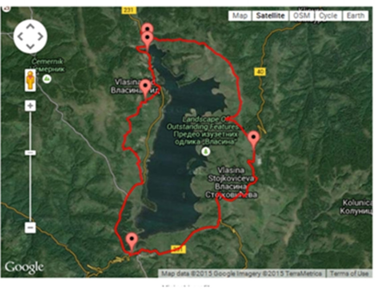 Mappa del bici tour lungo il Lago Vlasina